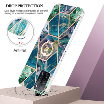 YB IMD Series-7 for Oppo A53s 5G/A55 5G/A54 4G/A16/A54s Kickstand Phone Case Marble Pattern IMD Electroplating TPU Protective Cover
