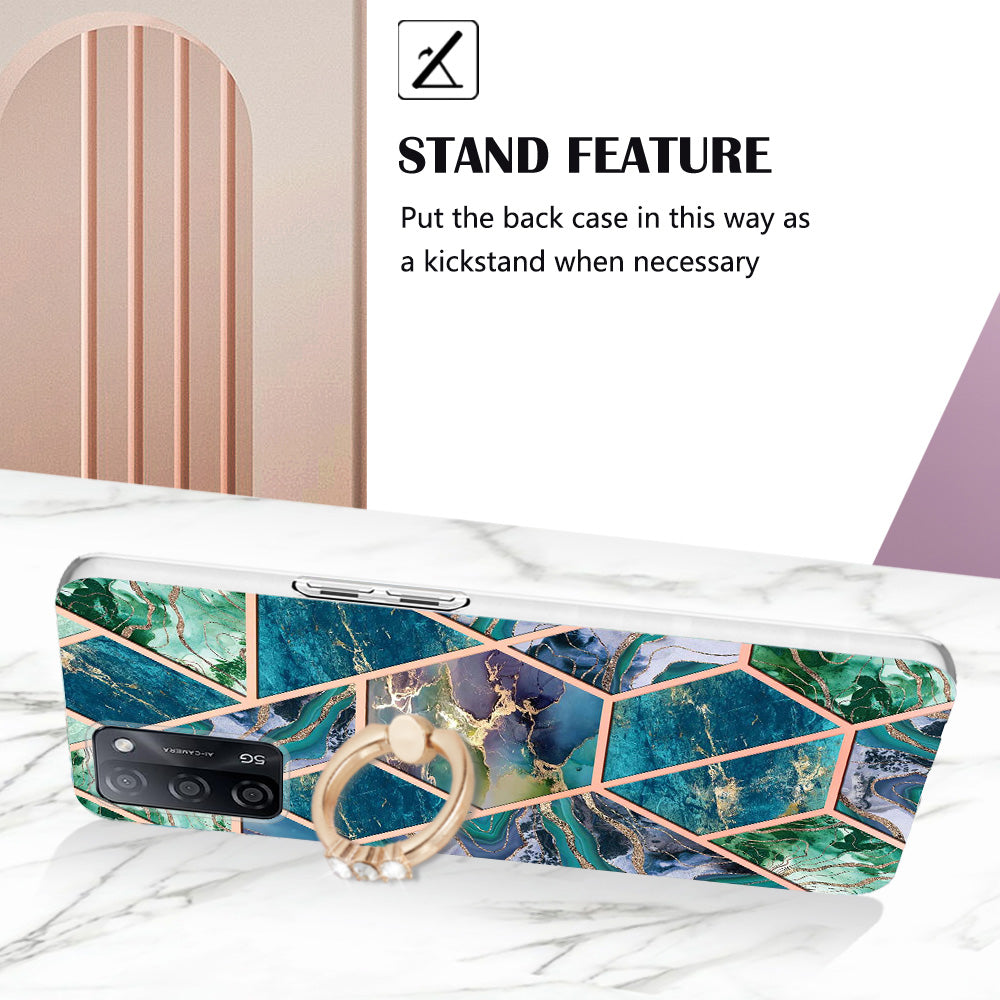 YB IMD Series-7 for Oppo A53s 5G/A55 5G/A54 4G/A16/A54s Kickstand Phone Case Marble Pattern IMD Electroplating TPU Protective Cover