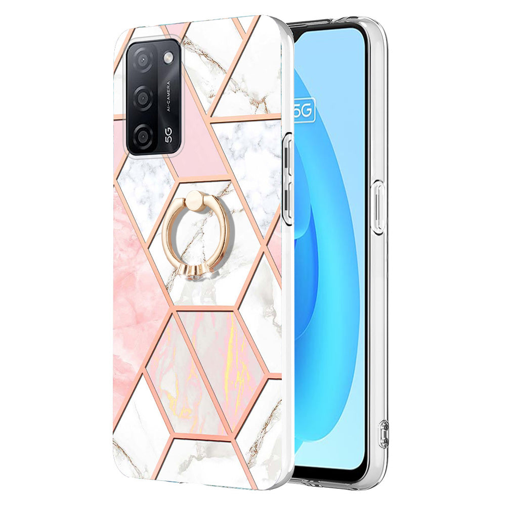 YB IMD Series-7 for Oppo A53s 5G/A55 5G/A54 4G/A16/A54s Kickstand Phone Case Marble Pattern IMD Electroplating TPU Protective Cover