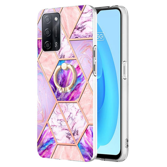 YB IMD Series-7 for Oppo A53s 5G/A55 5G/A54 4G/A16/A54s Kickstand Phone Case Marble Pattern IMD Electroplating TPU Protective Cover