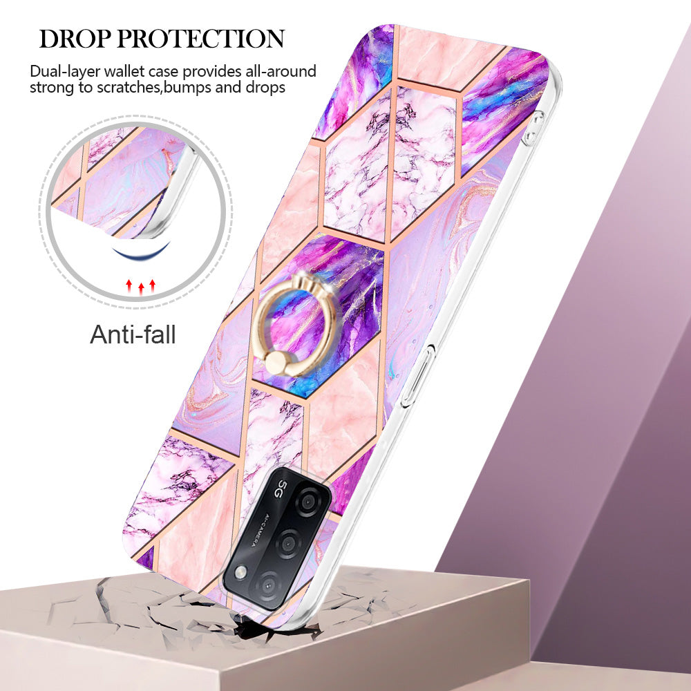 YB IMD Series-7 for Oppo A53s 5G/A55 5G/A54 4G/A16/A54s Kickstand Phone Case Marble Pattern IMD Electroplating TPU Protective Cover
