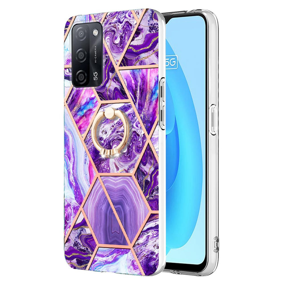 YB IMD Series-7 for Oppo A53s 5G/A55 5G/A54 4G/A16/A54s Kickstand Phone Case Marble Pattern IMD Electroplating TPU Protective Cover