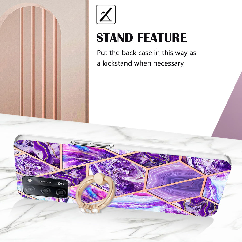 YB IMD Series-7 for Oppo A53s 5G/A55 5G/A54 4G/A16/A54s Kickstand Phone Case Marble Pattern IMD Electroplating TPU Protective Cover