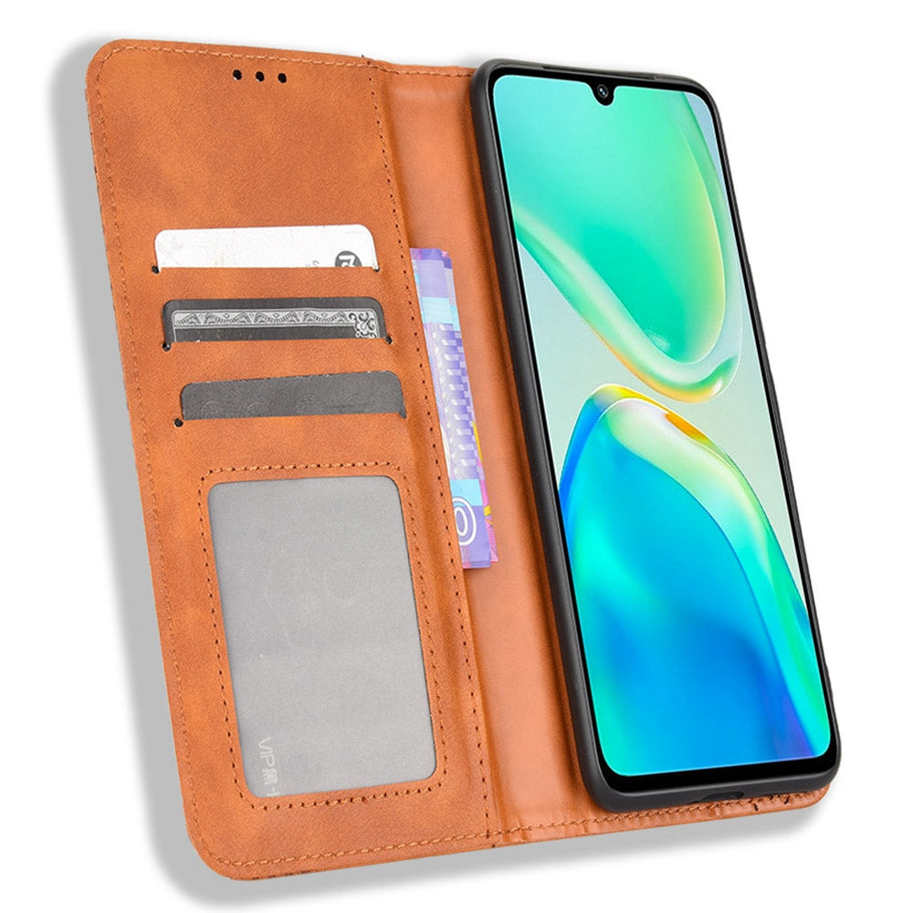 Retro Surface Anti-Fall Case for vivo S15e 5G Wallet Phone Case Leather Mobile Phone Protector with Stand