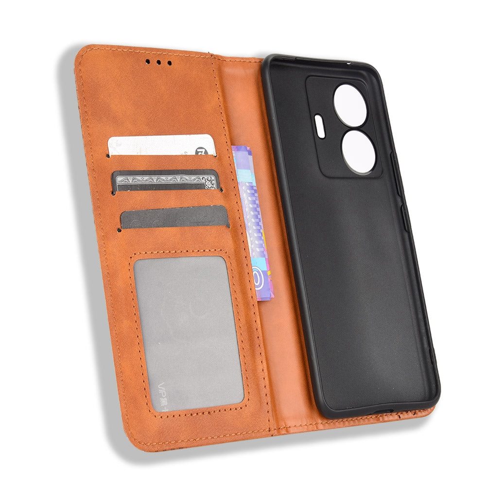Retro Surface Anti-Fall Case for vivo S15e 5G Wallet Phone Case Leather Mobile Phone Protector with Stand