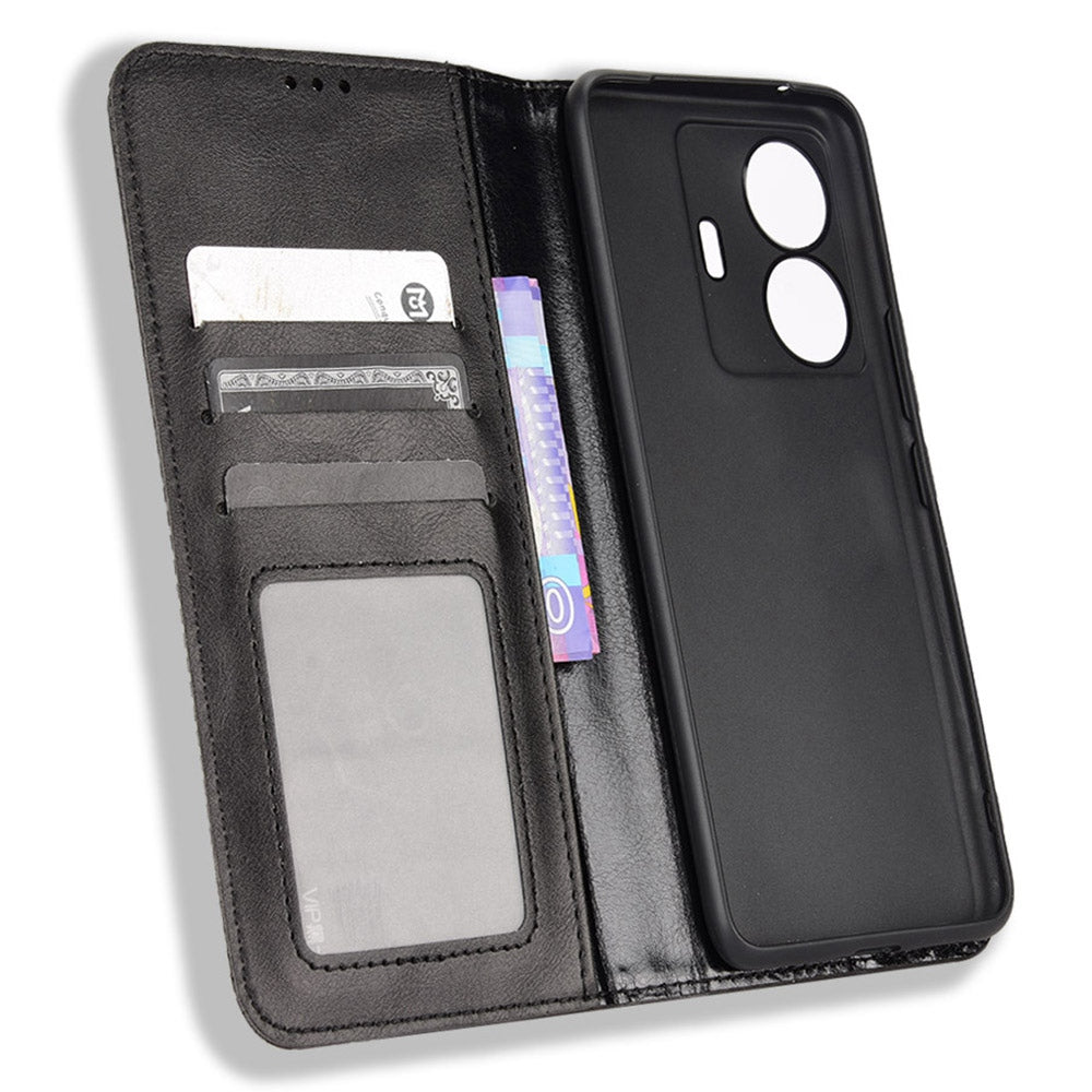 Retro Surface Anti-Fall Case for vivo S15e 5G Wallet Phone Case Leather Mobile Phone Protector with Stand