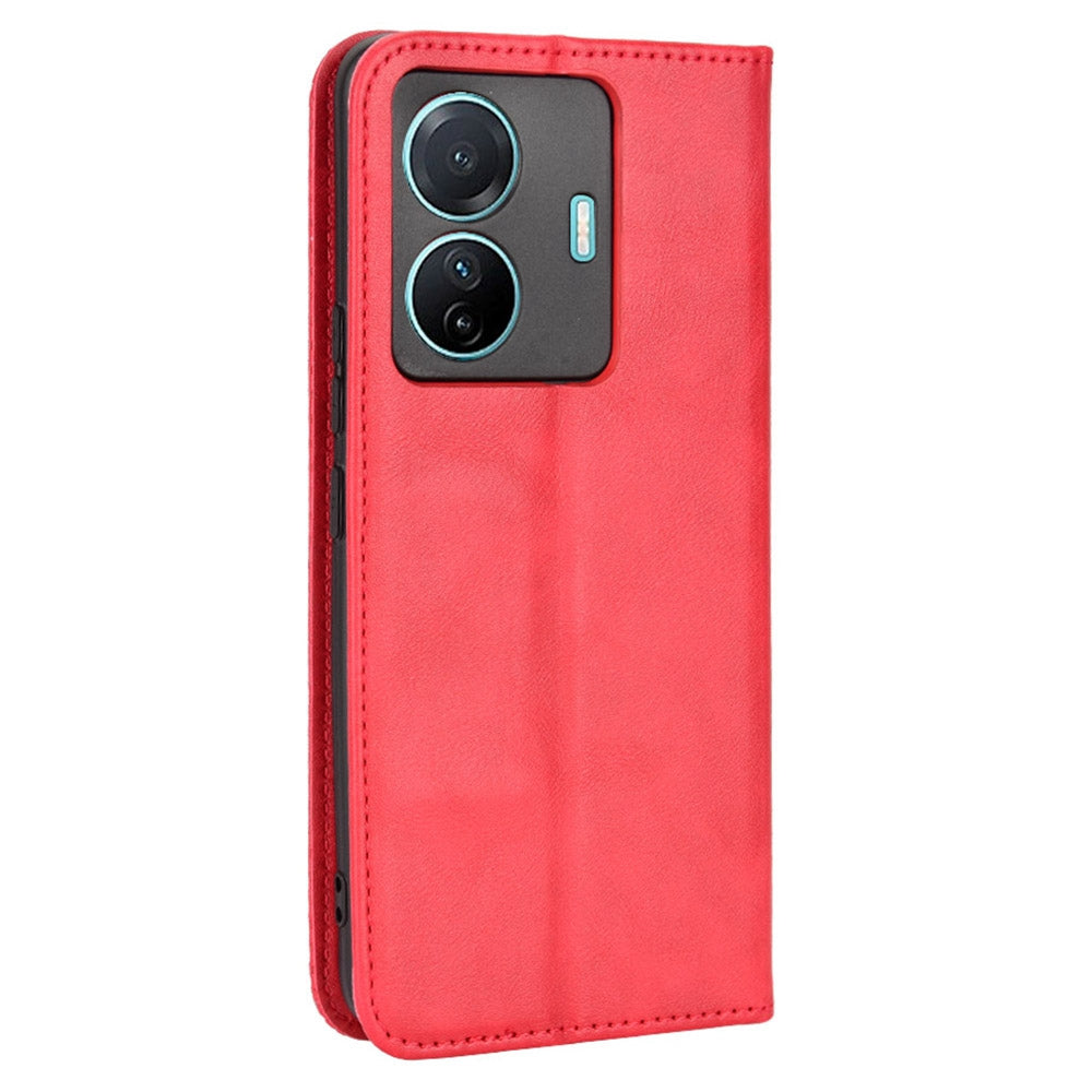 Retro Surface Anti-Fall Case for vivo S15e 5G Wallet Phone Case Leather Mobile Phone Protector with Stand