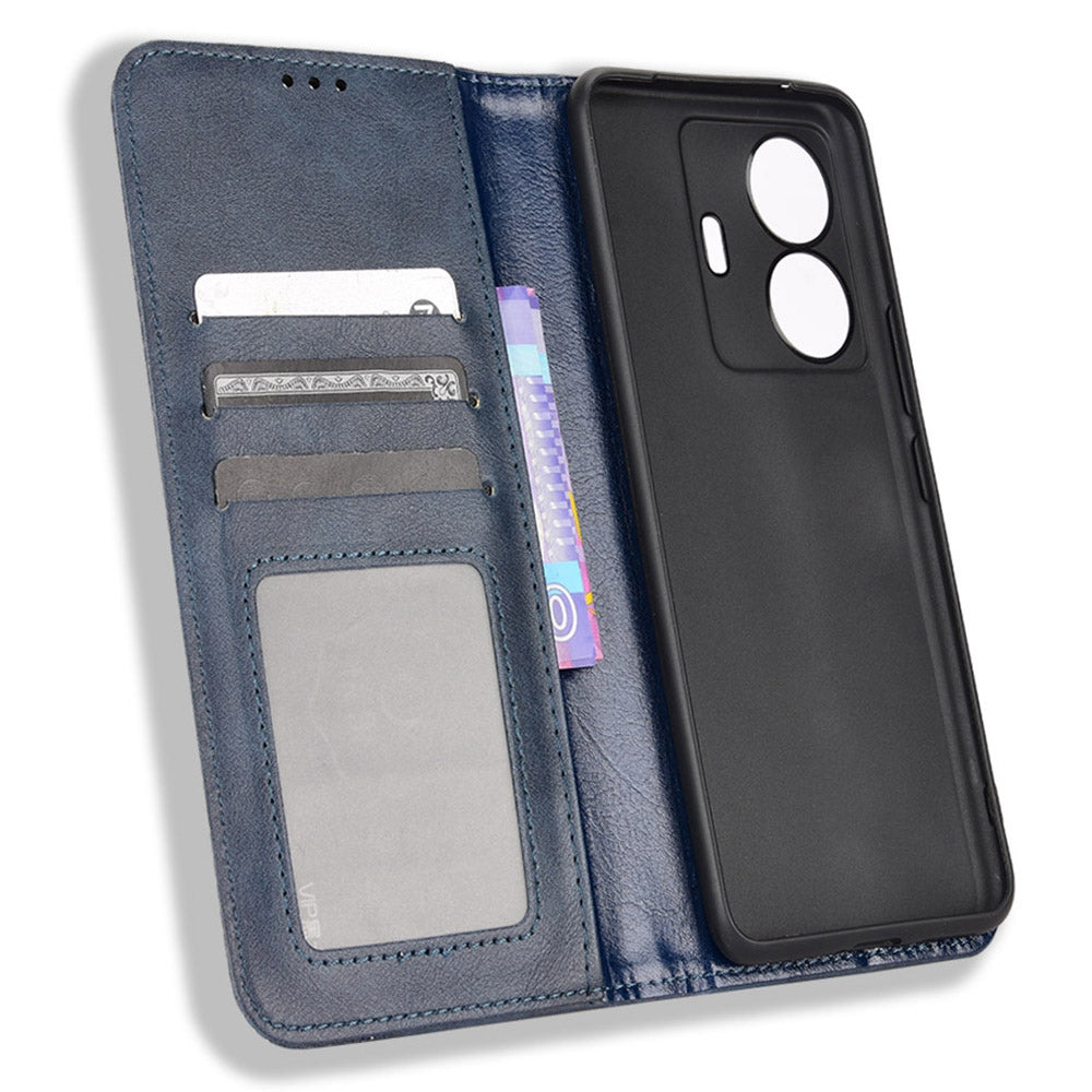Retro Surface Anti-Fall Case for vivo S15e 5G Wallet Phone Case Leather Mobile Phone Protector with Stand