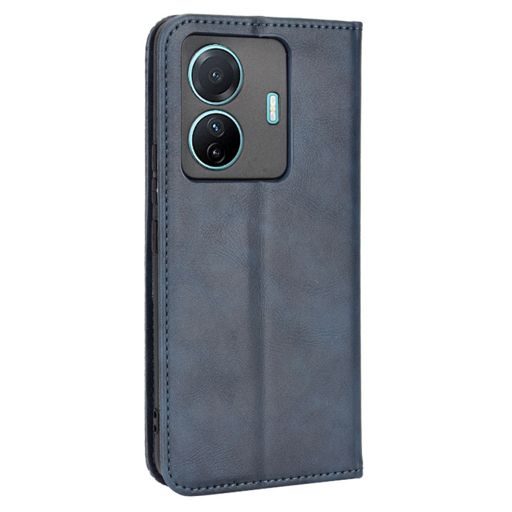 Retro Surface Anti-Fall Case for vivo S15e 5G Wallet Phone Case Leather Mobile Phone Protector with Stand
