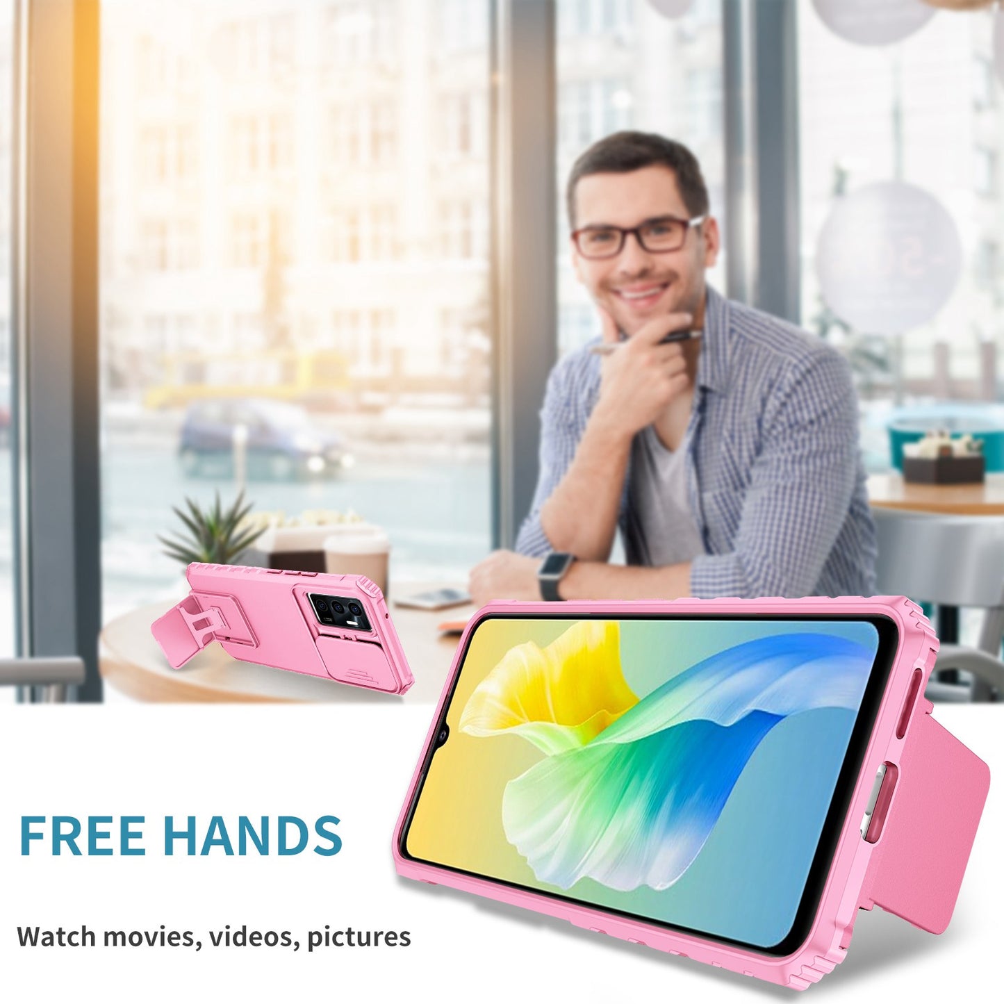 Protective Phone Case for vivo V23e 5G/S10e 5G Kickstand PC + TPU Cover with Sliding Camera Protection