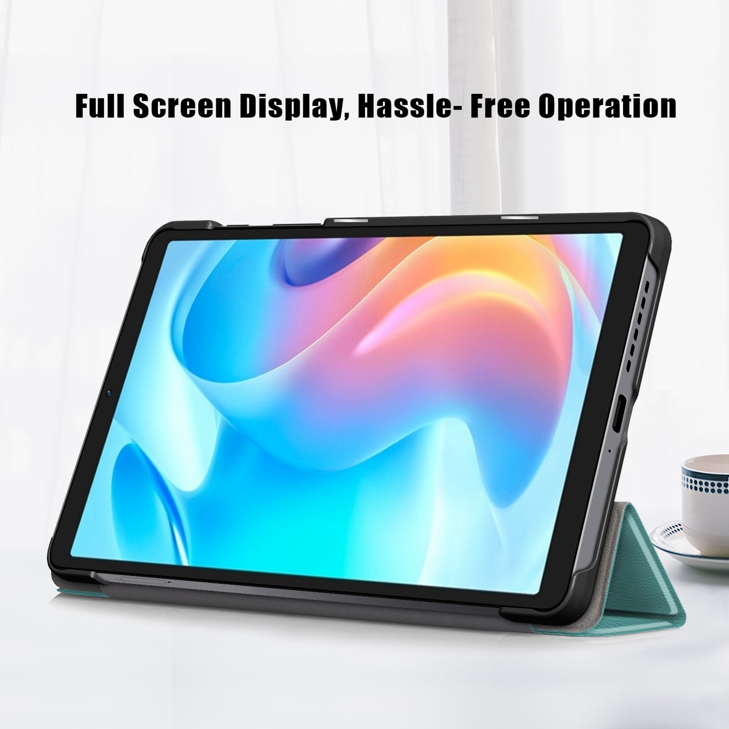 Tablet Covering Shell for Realme Pad Mini PC+PU Leather Trifold Stand Cover Well-protected Flip Tablet Case