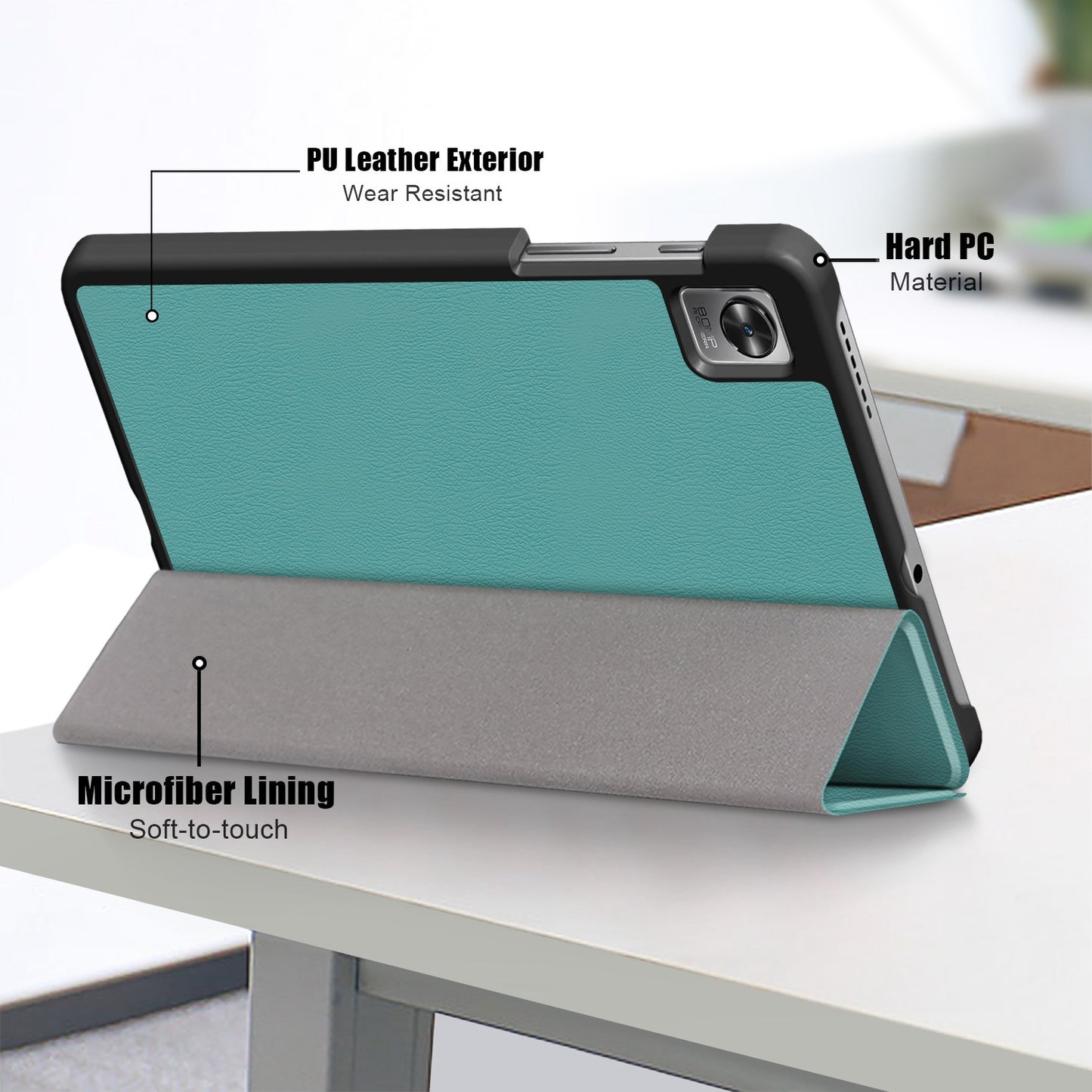 Tablet Covering Shell for Realme Pad Mini PC+PU Leather Trifold Stand Cover Well-protected Flip Tablet Case