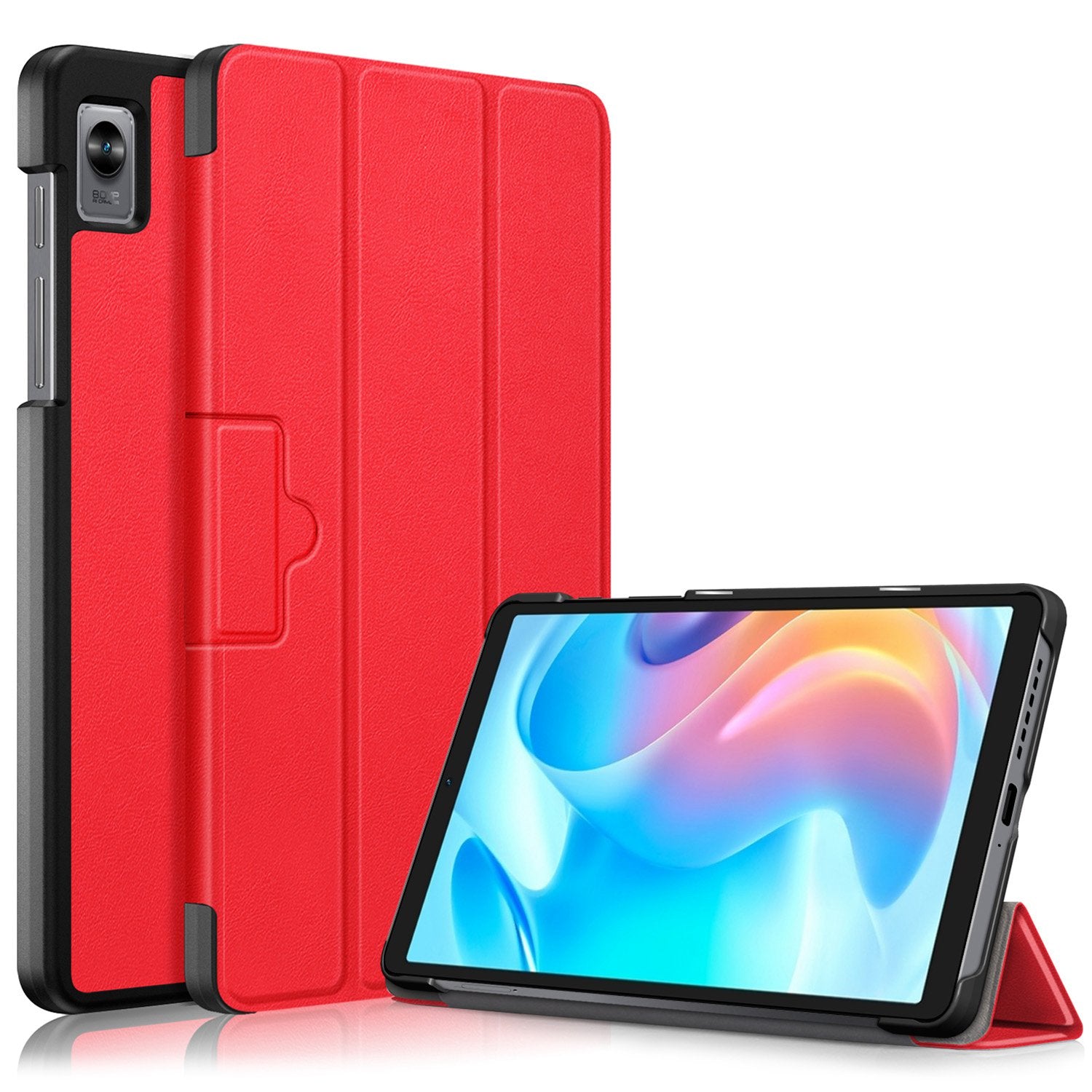Tablet Covering Shell for Realme Pad Mini PC+PU Leather Trifold Stand Cover Well-protected Flip Tablet Case