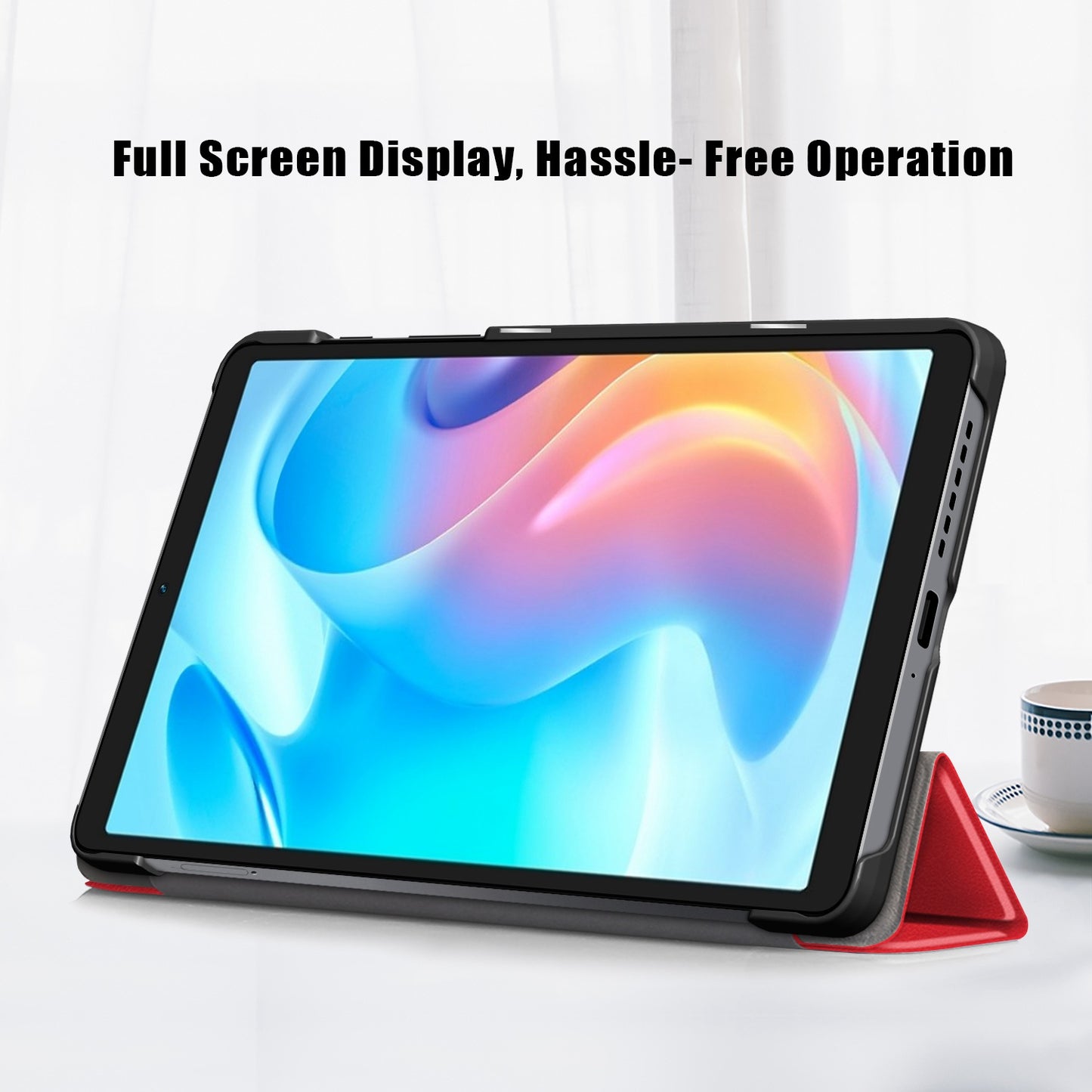 Tablet Covering Shell for Realme Pad Mini PC+PU Leather Trifold Stand Cover Well-protected Flip Tablet Case