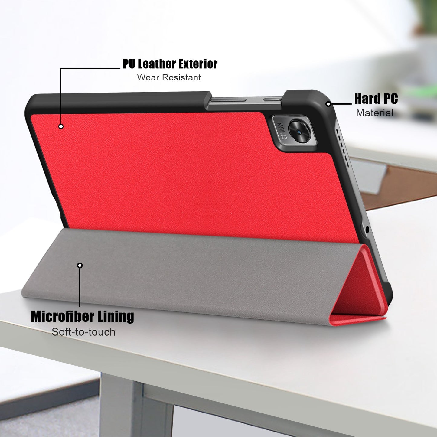 Tablet Covering Shell for Realme Pad Mini PC+PU Leather Trifold Stand Cover Well-protected Flip Tablet Case