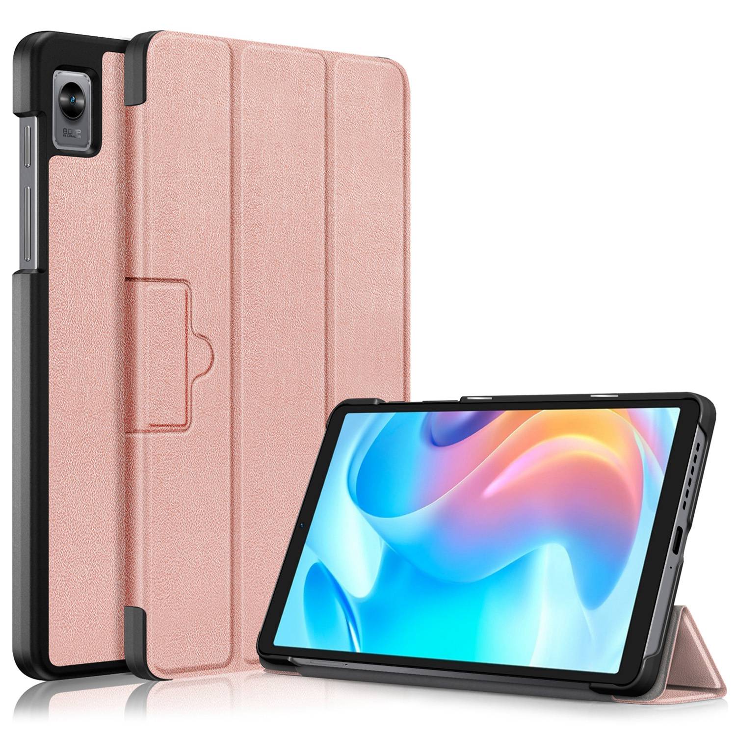 Tablet Covering Shell for Realme Pad Mini PC+PU Leather Trifold Stand Cover Well-protected Flip Tablet Case