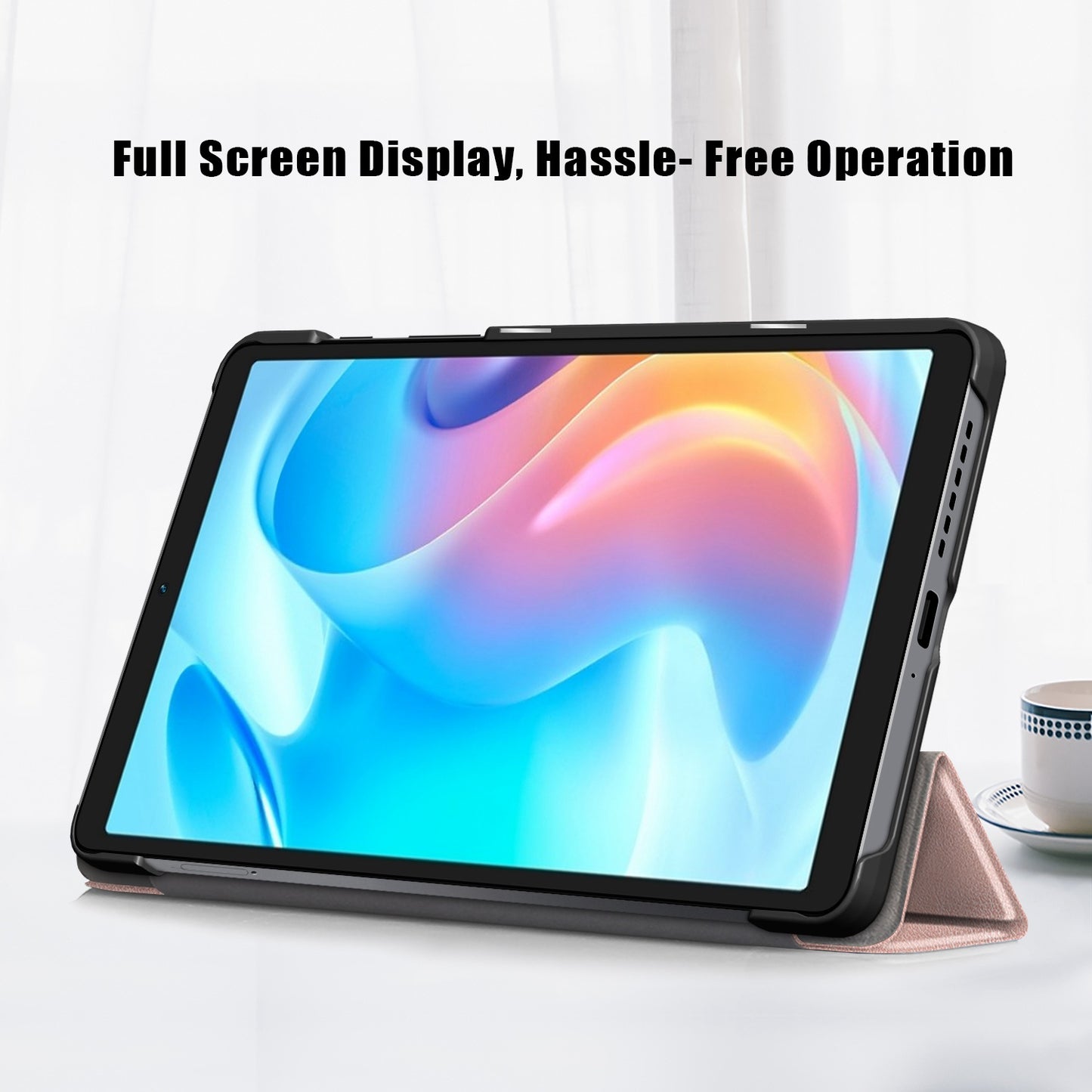Tablet Covering Shell for Realme Pad Mini PC+PU Leather Trifold Stand Cover Well-protected Flip Tablet Case
