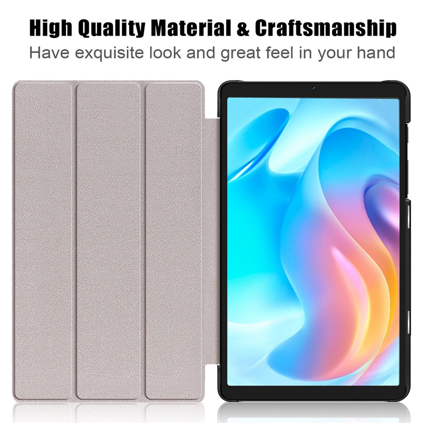 Tablet Covering Shell for Realme Pad Mini PC+PU Leather Trifold Stand Cover Well-protected Flip Tablet Case