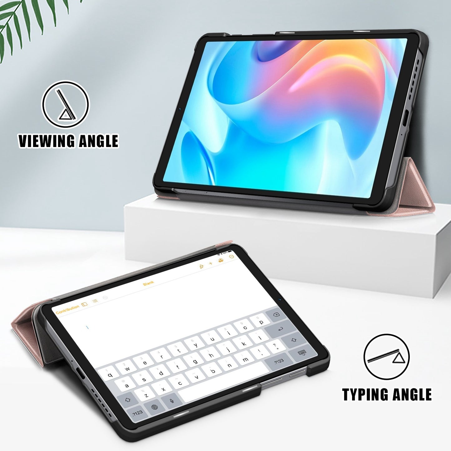Tablet Covering Shell for Realme Pad Mini PC+PU Leather Trifold Stand Cover Well-protected Flip Tablet Case