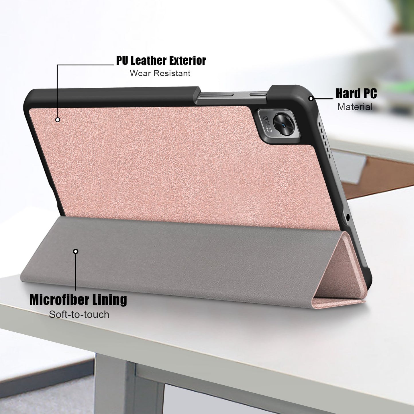 Tablet Covering Shell for Realme Pad Mini PC+PU Leather Trifold Stand Cover Well-protected Flip Tablet Case