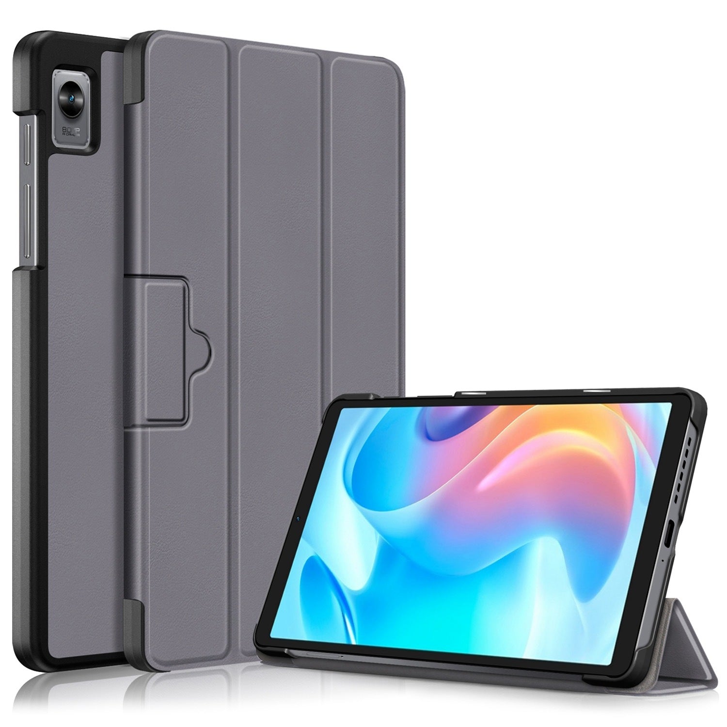 Tablet Covering Shell for Realme Pad Mini PC+PU Leather Trifold Stand Cover Well-protected Flip Tablet Case