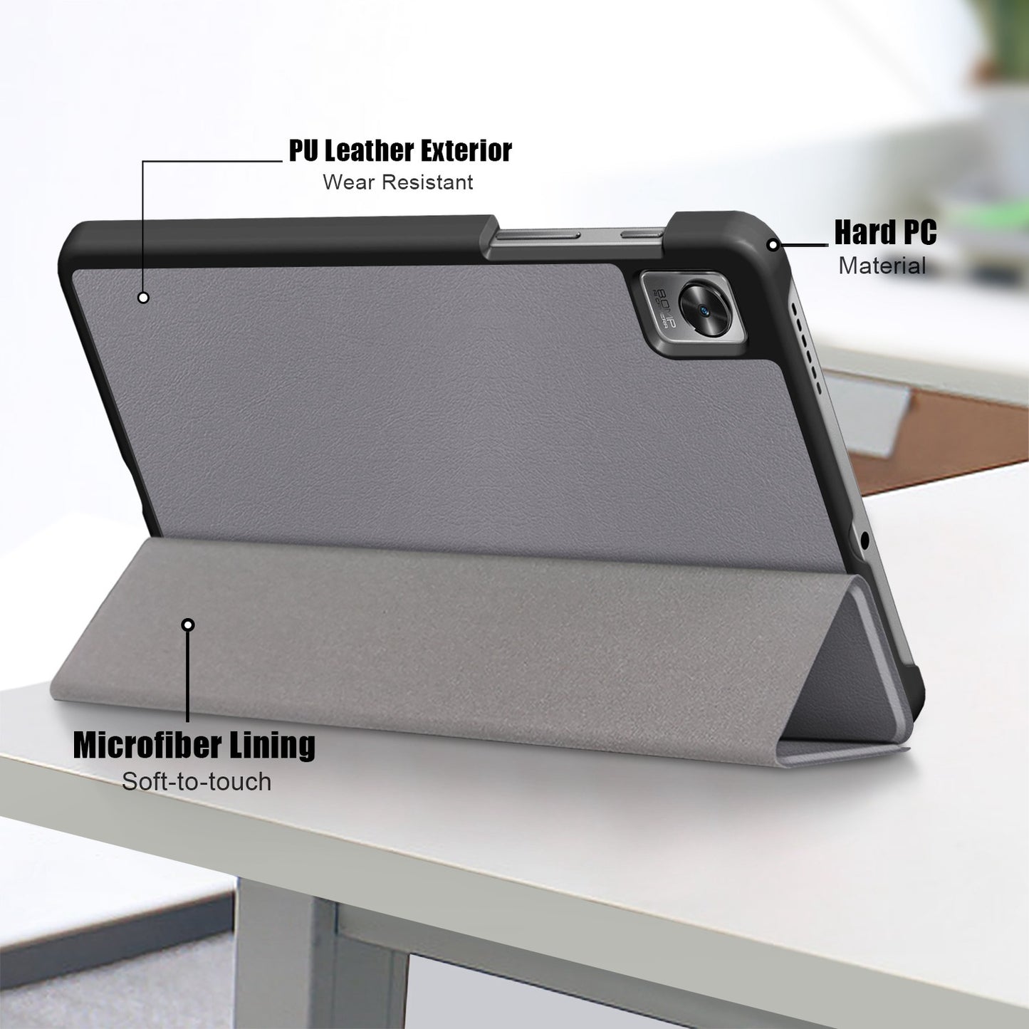 Tablet Covering Shell for Realme Pad Mini PC+PU Leather Trifold Stand Cover Well-protected Flip Tablet Case