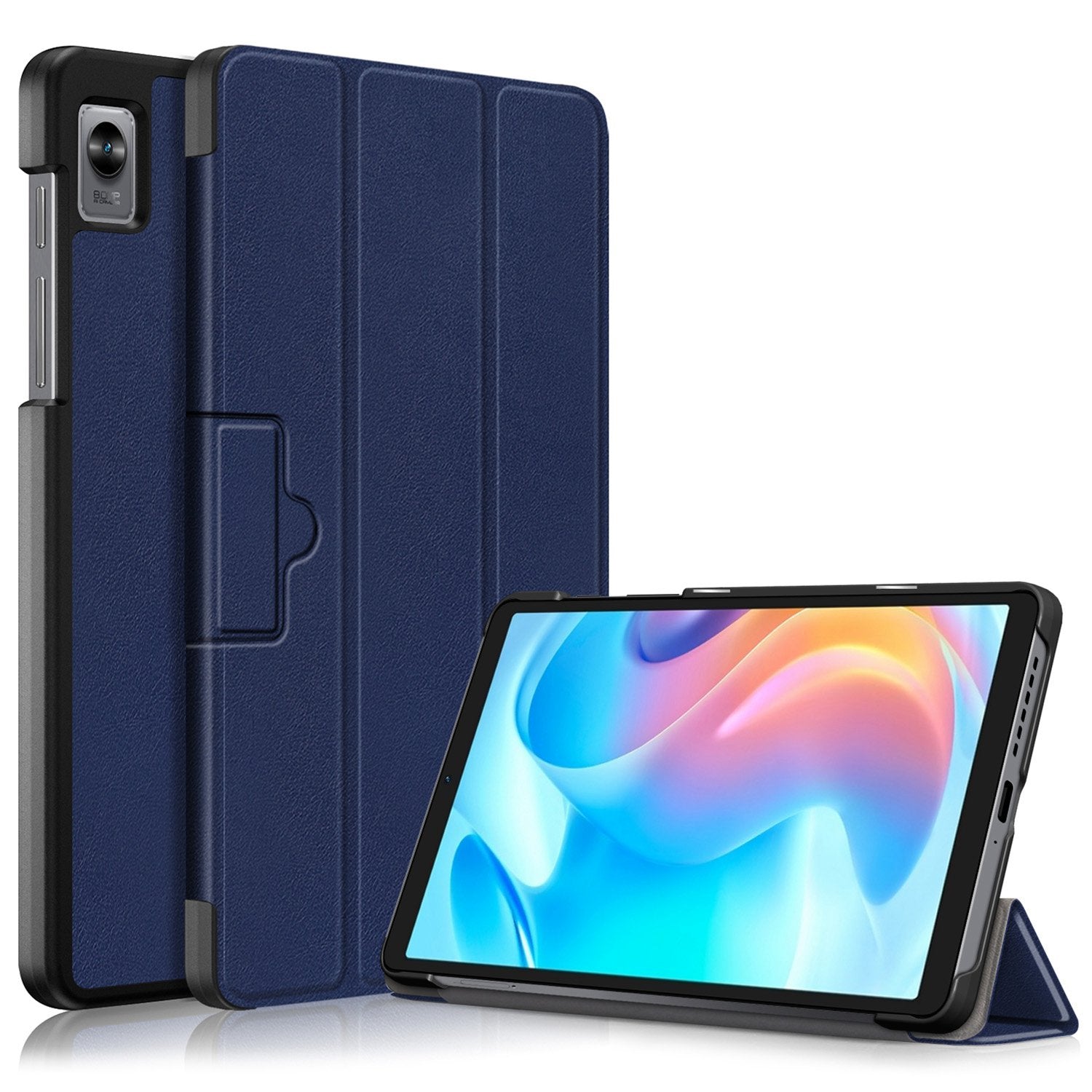 Tablet Covering Shell for Realme Pad Mini PC+PU Leather Trifold Stand Cover Well-protected Flip Tablet Case