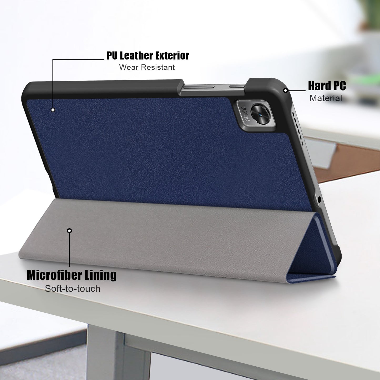 Tablet Covering Shell for Realme Pad Mini PC+PU Leather Trifold Stand Cover Well-protected Flip Tablet Case