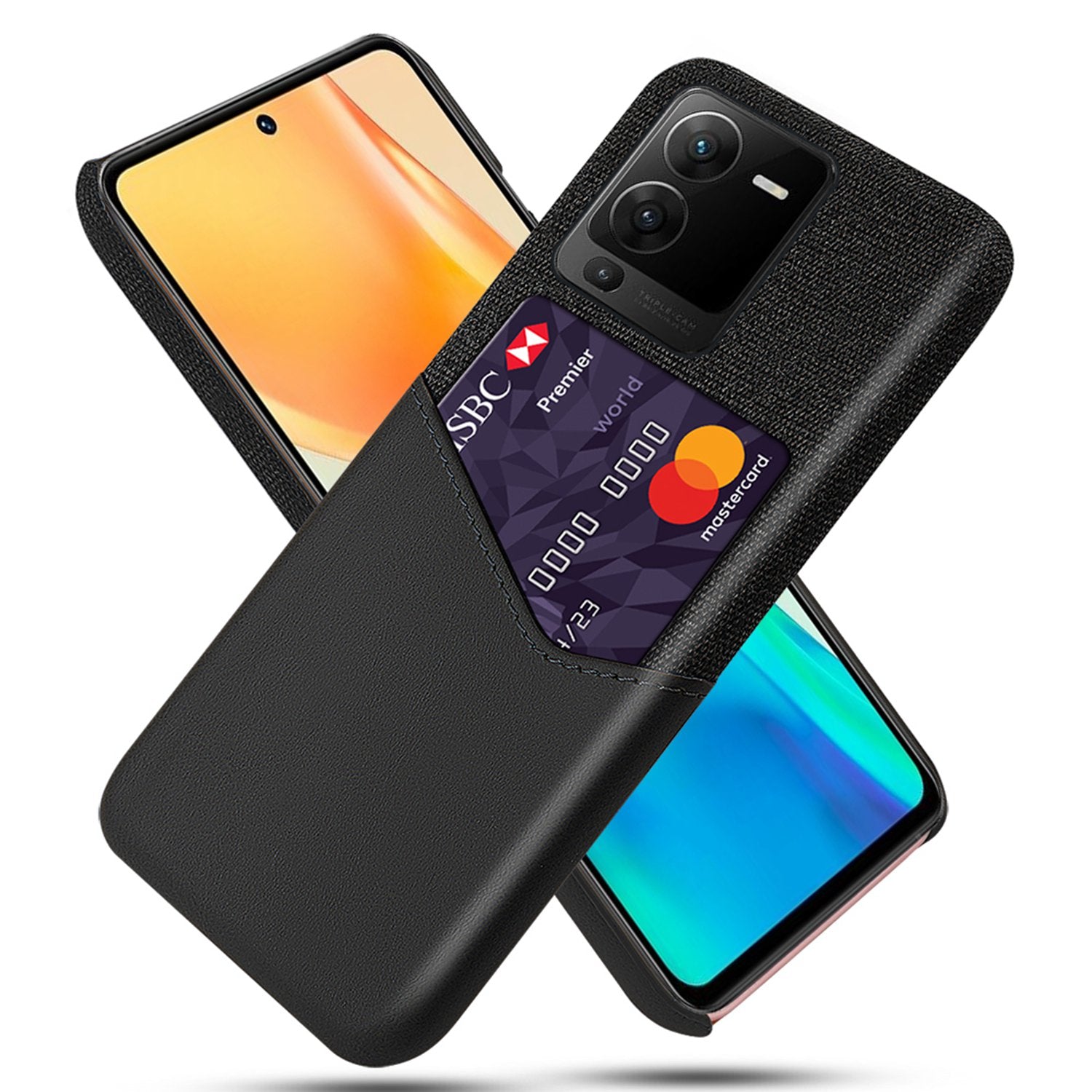 For vivo S15 Pro 5G Shock-resistant Cloth Texture Card Holder Phone Case PU Leather Coated PC Protective Cover