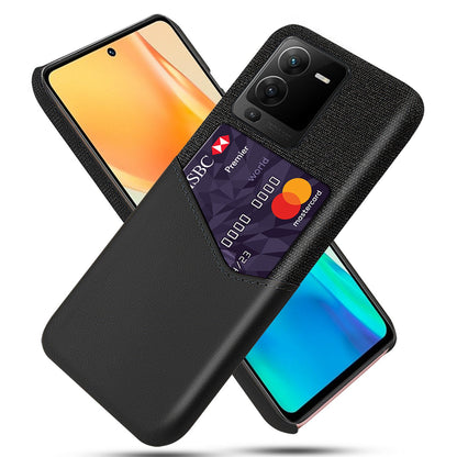 For vivo S15 Pro 5G Shock-resistant Cloth Texture Card Holder Phone Case PU Leather Coated PC Protective Cover