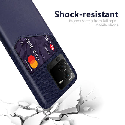 For vivo S15 Pro 5G Shock-resistant Cloth Texture Card Holder Phone Case PU Leather Coated PC Protective Cover
