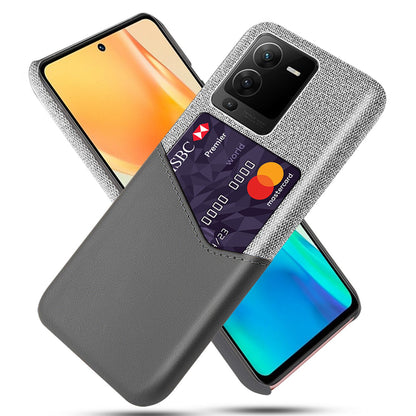 For vivo S15 Pro 5G Shock-resistant Cloth Texture Card Holder Phone Case PU Leather Coated PC Protective Cover