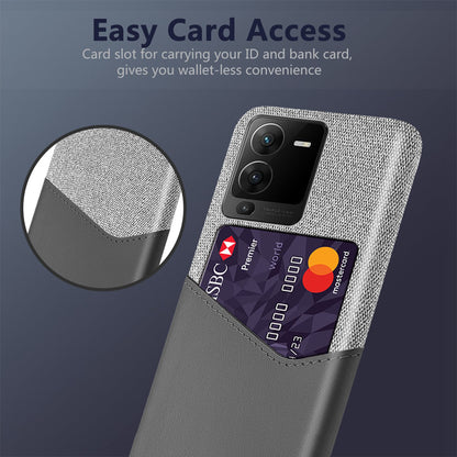 For vivo S15 Pro 5G Shock-resistant Cloth Texture Card Holder Phone Case PU Leather Coated PC Protective Cover