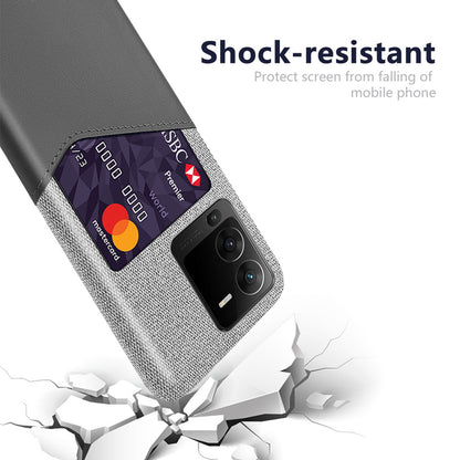 For vivo S15 Pro 5G Shock-resistant Cloth Texture Card Holder Phone Case PU Leather Coated PC Protective Cover
