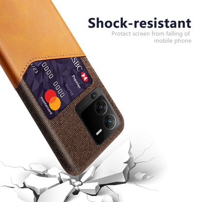 For vivo S15 Pro 5G Shock-resistant Cloth Texture Card Holder Phone Case PU Leather Coated PC Protective Cover