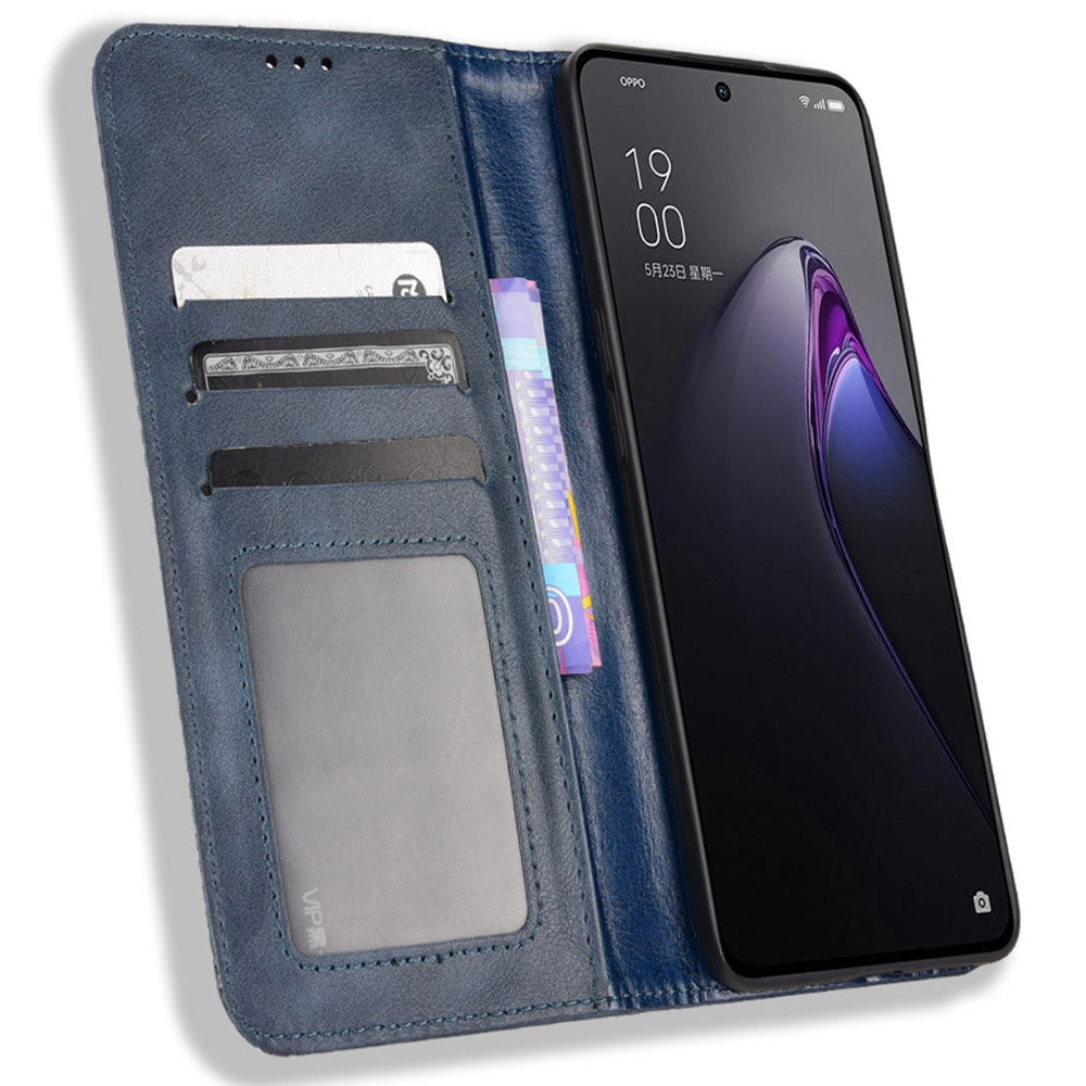 Retro Texture Magnetic Absorption Leather Case for Oppo Reno8 Pro 5G, Viewing Stand Wallet Protective Cover