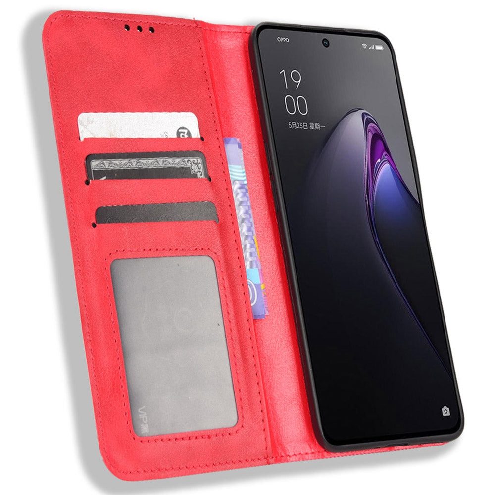 Retro Texture Magnetic Absorption Leather Case for Oppo Reno8 Pro 5G, Viewing Stand Wallet Protective Cover