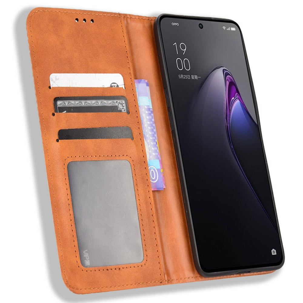 Retro Texture Magnetic Absorption Leather Case for Oppo Reno8 Pro 5G, Viewing Stand Wallet Protective Cover