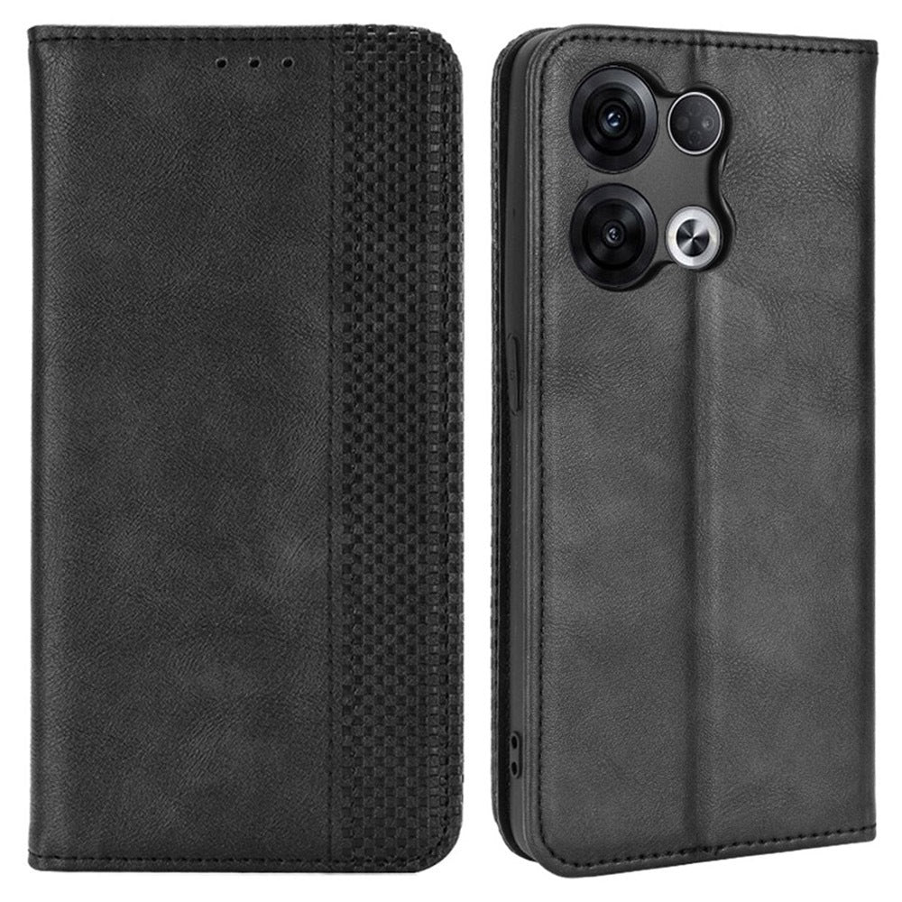 Retro Texture Magnetic Absorption Leather Case for Oppo Reno8 Pro 5G, Viewing Stand Wallet Protective Cover