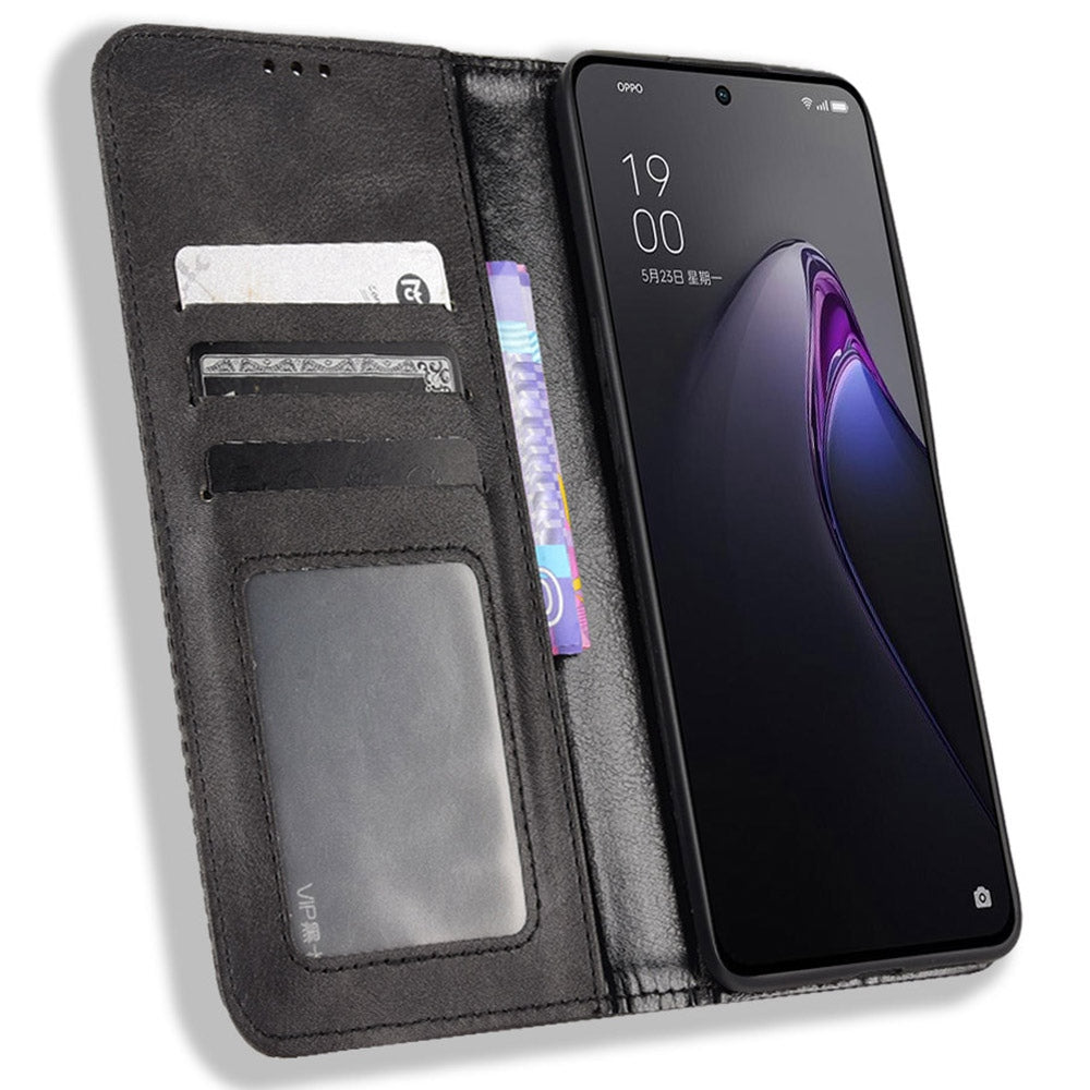 Retro Texture Magnetic Absorption Leather Case for Oppo Reno8 Pro 5G, Viewing Stand Wallet Protective Cover