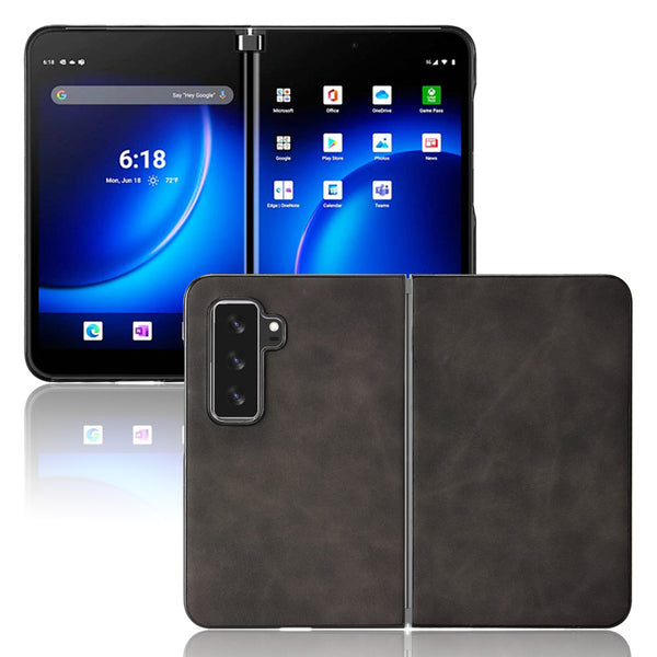 For Microsoft Surface Duo 2 Skin-touch Feeling Anti-drop PU Leather Coated Hard PC Phone Case Cover