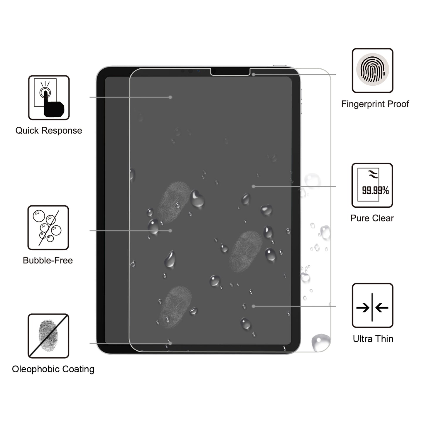 For iPad Air (2020)/Air (2022)/Pro 11-inch (2021)(2020)(2018) 0.25mm 9H Tempered Glass Screen Protector Film