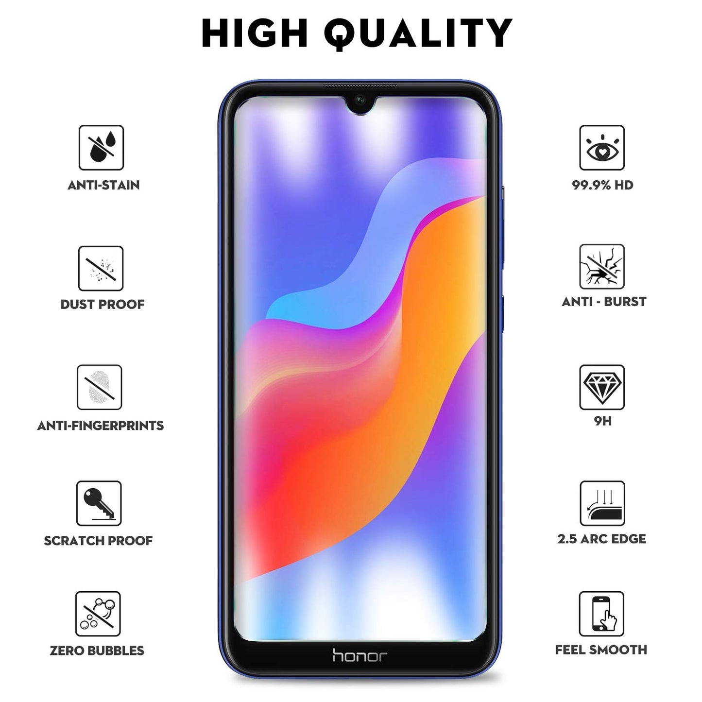 0.25D Arc Edge Tempered Glass Screen Phone Film for Huawei Y6 Prime (2019) / Huawei Y6 2019