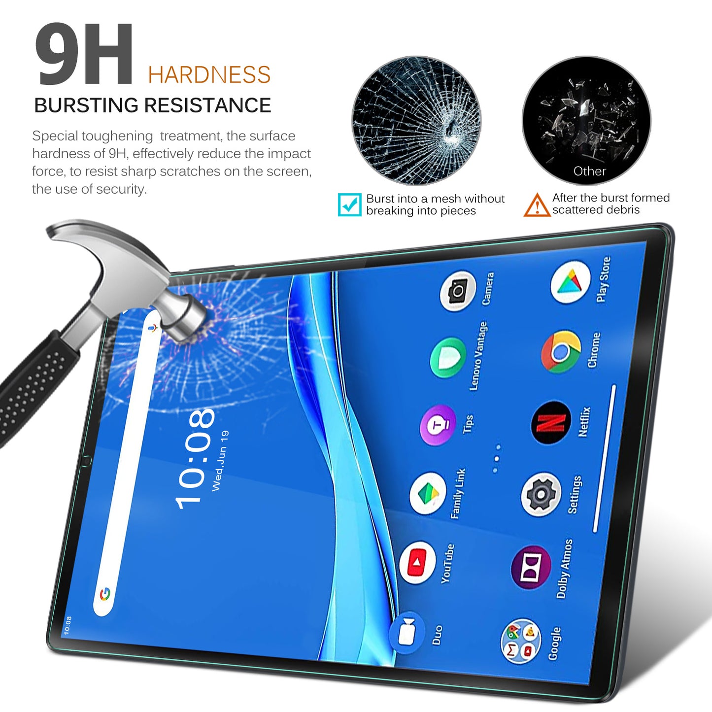 2.5D Arc Edges 9 Hardness Tempered Glass Screen Film for Lenovo M10 Plus 10.3 inch/Tab K10, Ultra Clear Transparency Full Size Screen Protector
