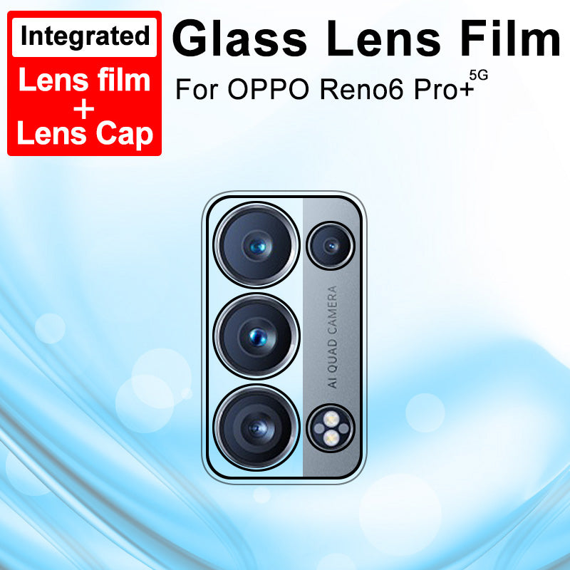 IMAK Tempered Glass No-Bubble HD Clear Anti-Scratch Back Camera Protector + Acrylic Lens Cap for Oppo Reno6 Pro+ 5G