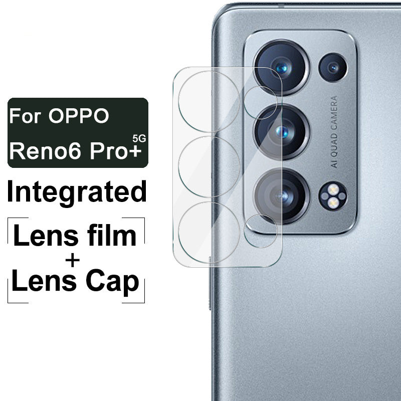 IMAK Tempered Glass No-Bubble HD Clear Anti-Scratch Back Camera Protector + Acrylic Lens Cap for Oppo Reno6 Pro+ 5G