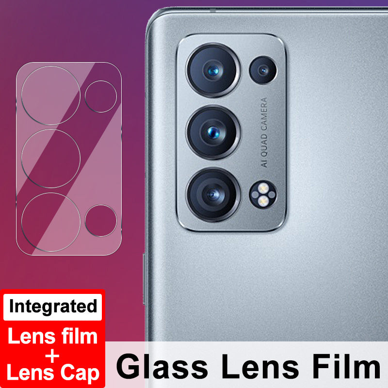 IMAK Tempered Glass No-Bubble HD Clear Anti-Scratch Back Camera Protector + Acrylic Lens Cap for Oppo Reno6 Pro+ 5G