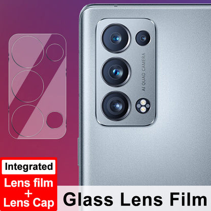 IMAK Tempered Glass No-Bubble HD Clear Anti-Scratch Back Camera Protector + Acrylic Lens Cap for Oppo Reno6 Pro+ 5G
