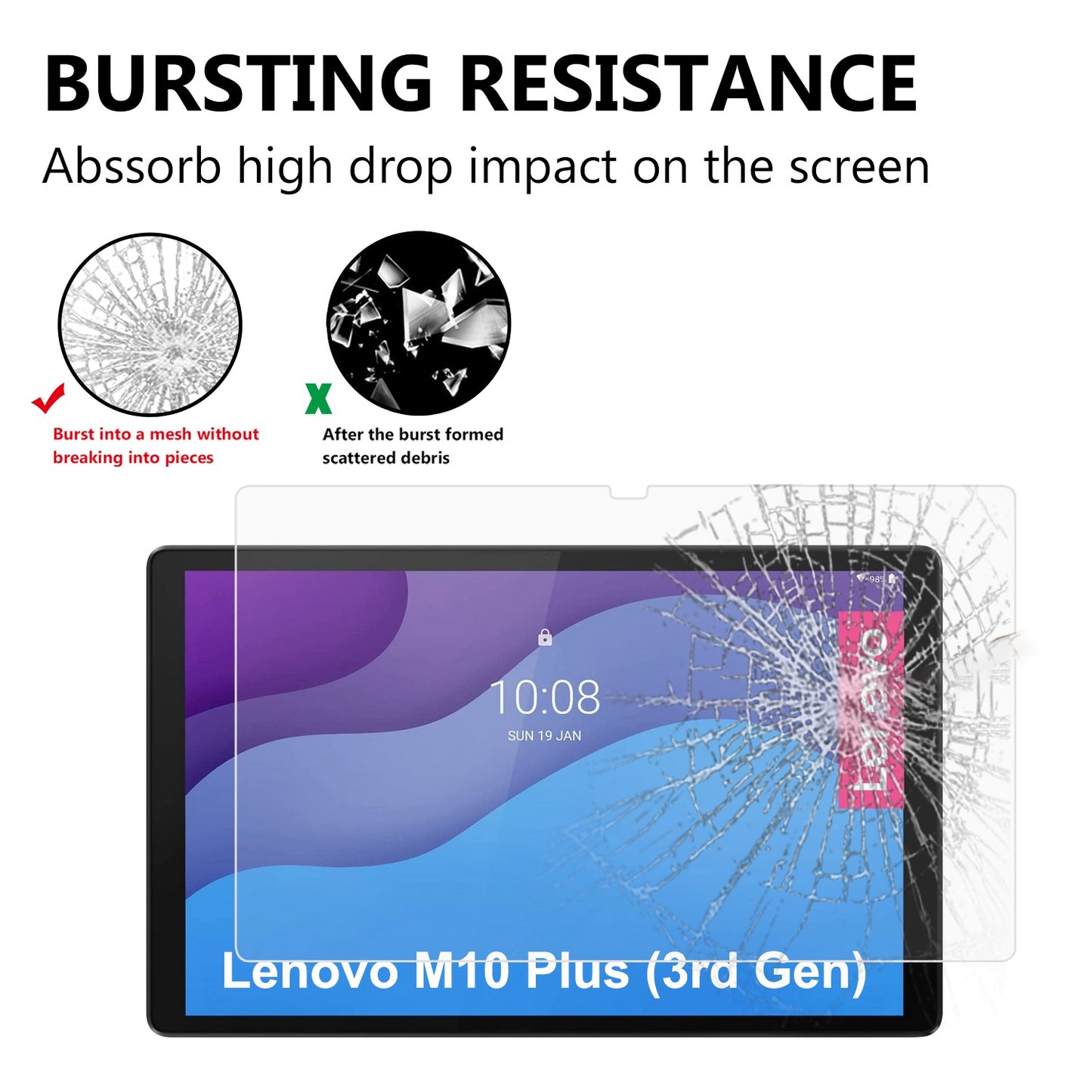 Anti-blue-ray Full Screen Protector for Lenovo Tab M10 Plus (Gen 3), Fingerprint-free Anti-glare Tempered Glass Ultra Clear Screen Film