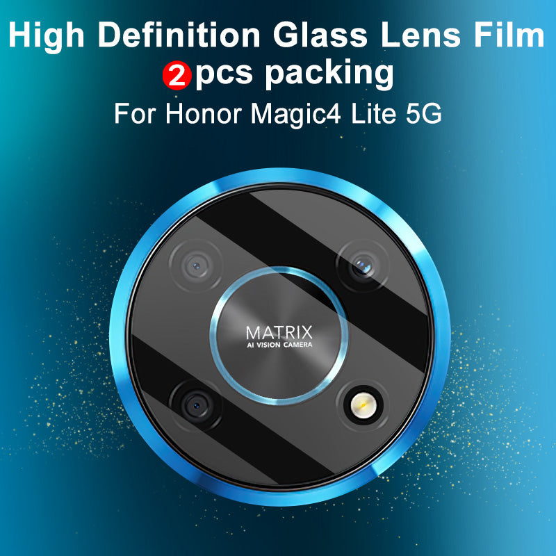 IMAK for Honor Magic4 Lite 5G 2Pcs/Set No Bubble Anti-stains Camera Lens Protector Strong Hardness Tempered Glass Film